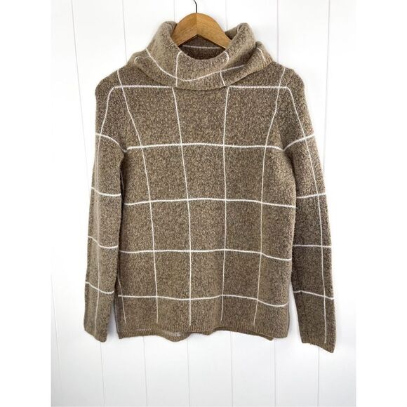 Evolution by Cyrus Windowpane Tan and White Turtleneck Sweater Size S Norta Plai - Picture 2 of 10